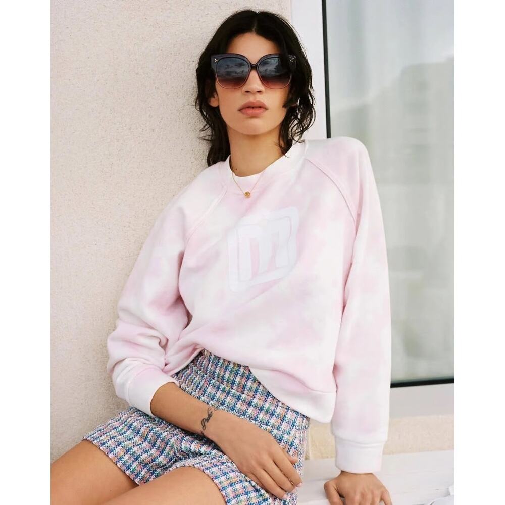 Maje Pink Tie Dye Logo Sweatshirt Size 1 Small Embroidered Raglan Crewneck
